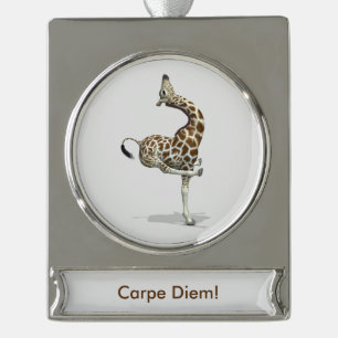 Weird Sportive Giraffe Silver Plated Banner Ornament