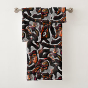 Weird stained red to coral texture carved in grey  bath towel set