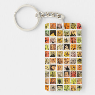 Weird Strange Cartoon Faces Color Squares Key Ring