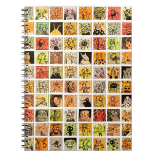 Weird Strange Cartoon Faces Color Squares Notebook