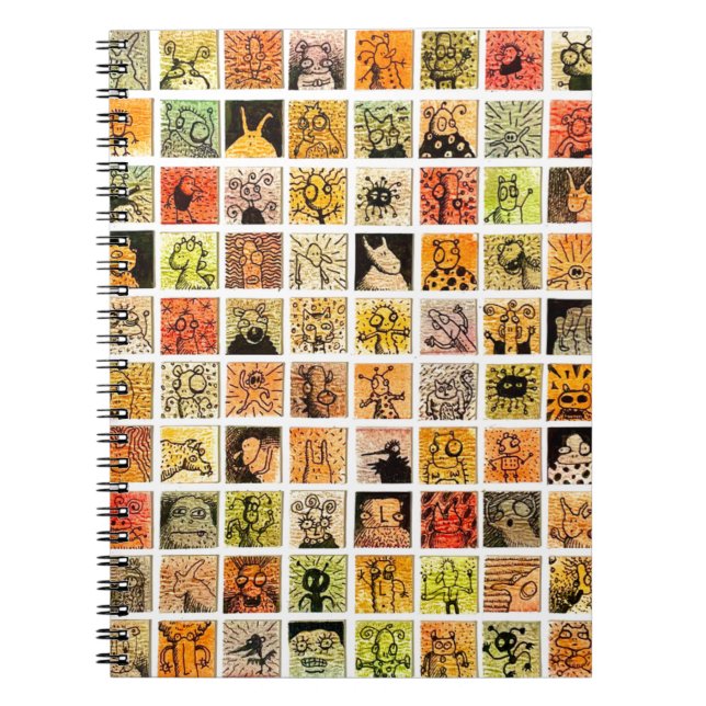 Weird Strange Cartoon Faces Color Squares Notebook (Front)