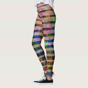 Weird stripes and scratched colorful small squares leggings