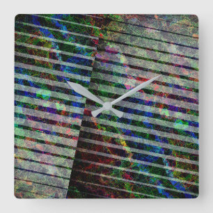 Weird strips and coloured scratches, with clipping square wall clock