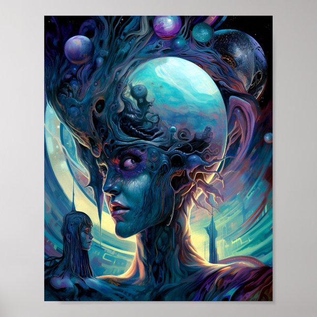 Weird Surreal Alien Woman Art Poster (Front)