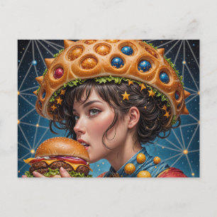 Weird Surreal Women with a Cheeseburger Postcard