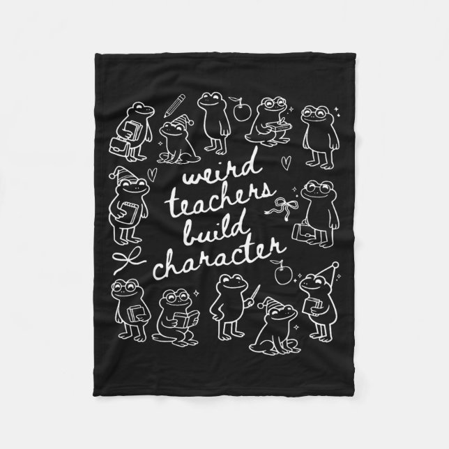 Weird teachers build character frog reading book fleece blanket (Front)