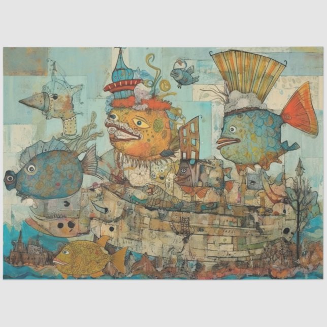Weird Under The Sea Cartoon Kids Collage Decoupage Tissue Paper (Front)