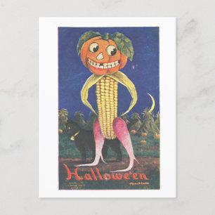 Weird Vintage Vegetable Jack-o-Lantern Postcard