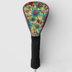 Weird virtual flower, blue and yellow petal on red golf head cover