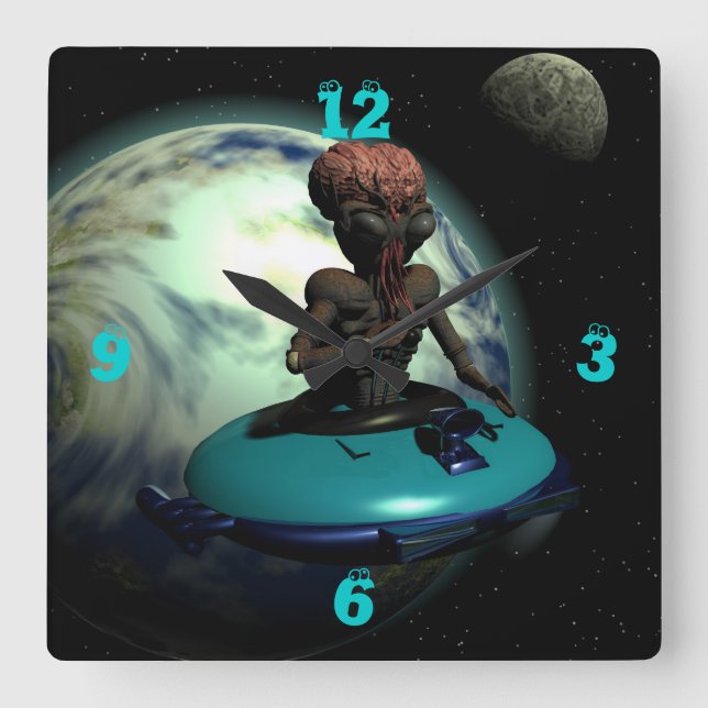 Weird Wheels Outa This World Square Wall Clock (Front)