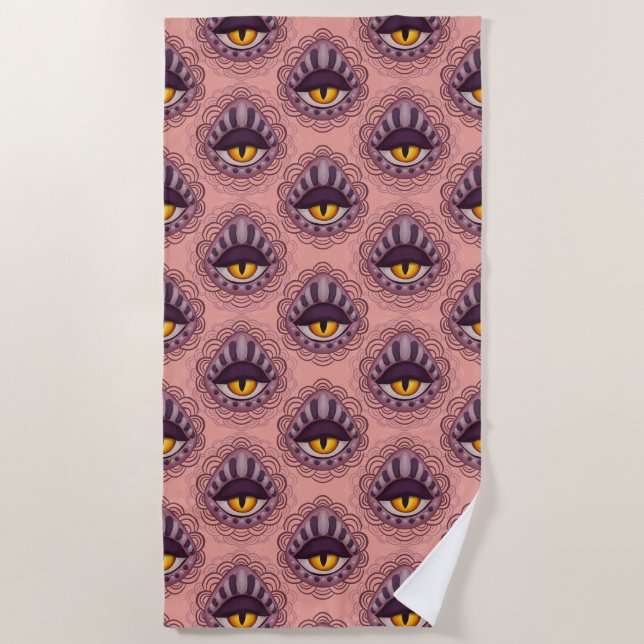 Weird Whimsical Spooky Eye Beach Towel (Front)