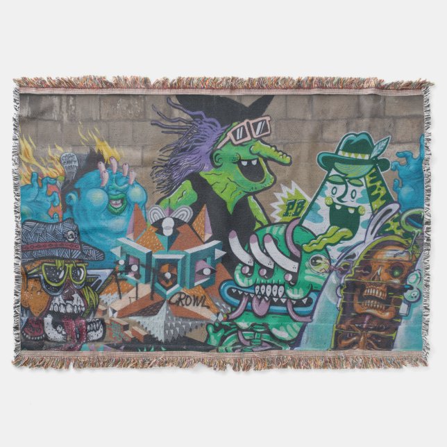 Weird Wicked Wild Witch Graffiti Throw Blanket (Front)