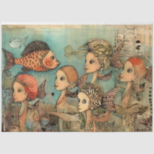 Weird Women Girls Under The Sea Collage Decoupage Tissue Paper