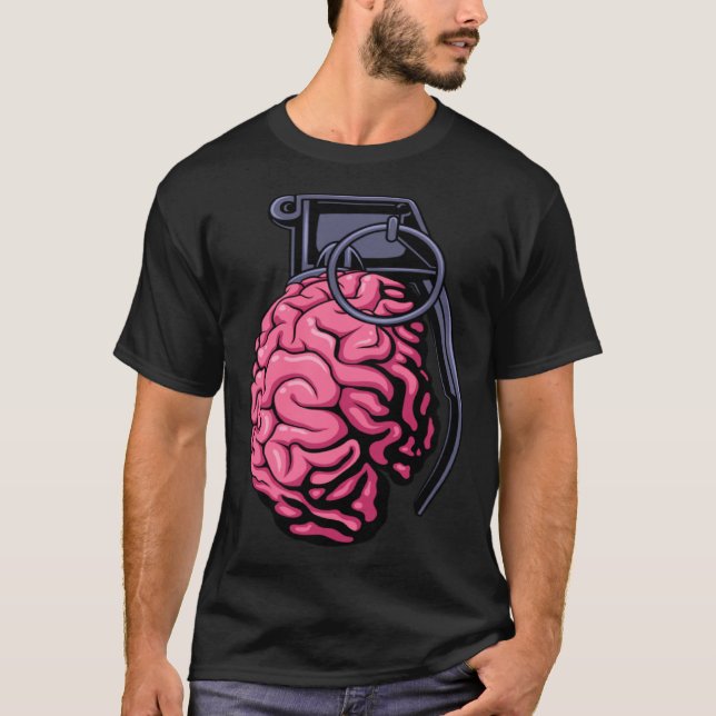 Weirdcore Brain Grenade Surreal Military Soldier V T-Shirt (Front)