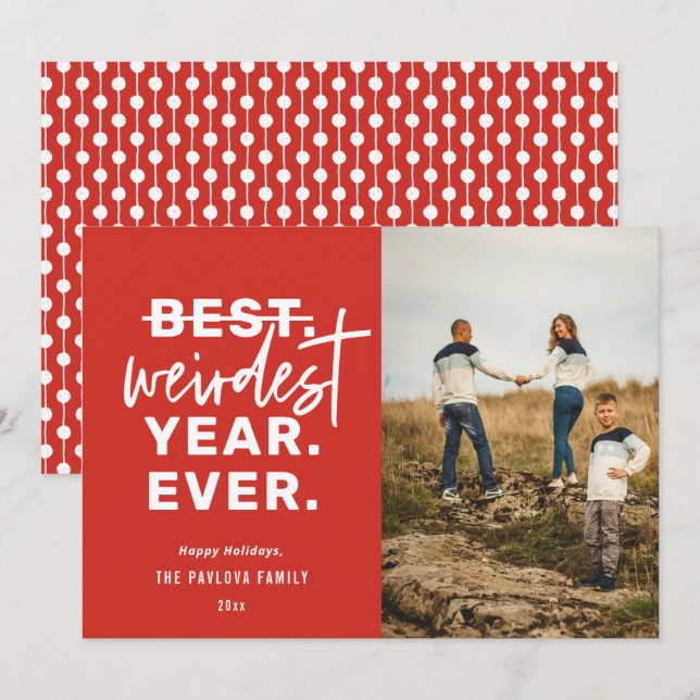 Weirdest Year Ever Humour Red Holiday Card (Front/Back)