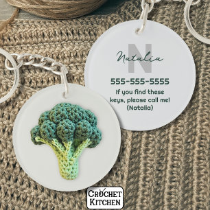 Weirdly Elegant Minimalist Crochet Broccoli Name Key Ring