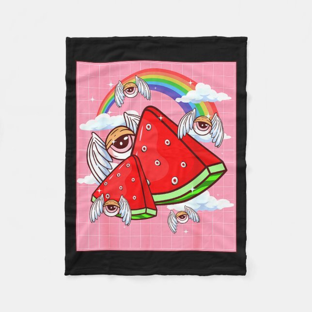 Weirore Aesthetic Kawaii Watermelon Eyes Winged Ey Fleece Blanket (Front)