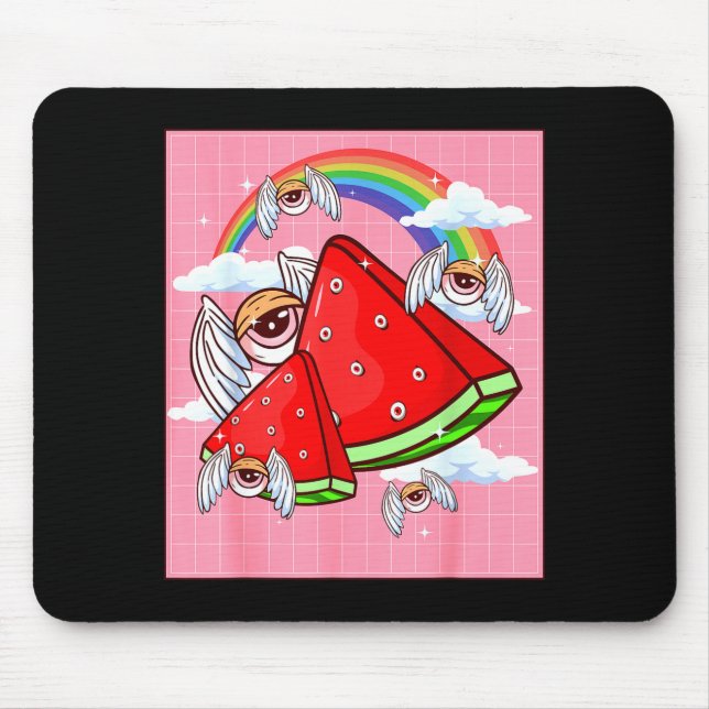 Weirore Aesthetic Kawaii Watermelon Eyes Winged Ey Mouse Mat (Front)