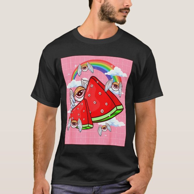 Weirore Aesthetic Kawaii Watermelon Eyes Winged Ey T-Shirt (Front)