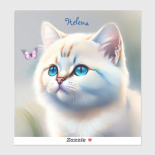 weiße Katze mit blauen Augen Wasserfarbenbild