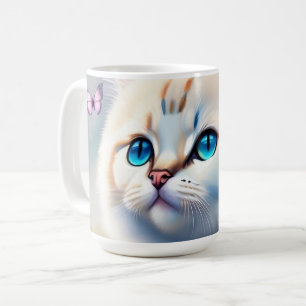 weiße Katze mit blauen Augen Wasserfarbenbild Coffee Mug