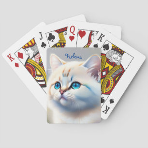 weiße Katze mit blauen Augen Wasserfarbenbild Playing Cards