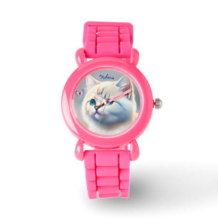 weiße Katze mit blauen Augen Wasserfarbenbild Watch