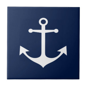 Weißer Anker auf tiefem Blau – maritimes Symbol Tile