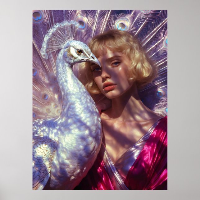 Weißer Pfau und Schönheit in rosa Eleganz Poster (Front)