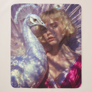 Weißer Pfau und Schönheit in rosa Eleganz Sherpa Blanket