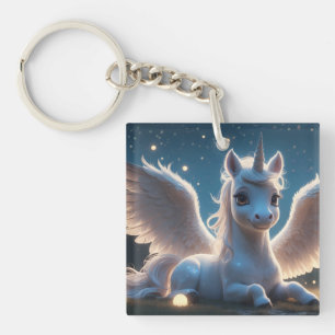 Weißes Einhorn mit Flügeln Key Ring