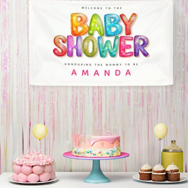 Welcom to Colourful Rainbow stripe Baby Shower Banner (Creator Uploaded)