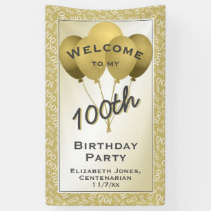 Welcome 100th Cool Number Pattern - Gold/White Banner