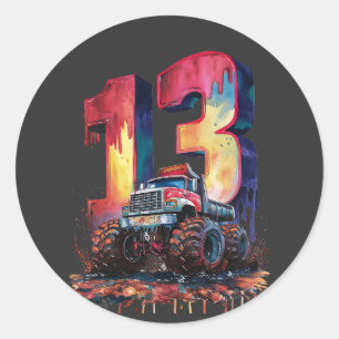Welcome 13 year-old Monstrous Truck Legend Begins. Classic Round Sticker