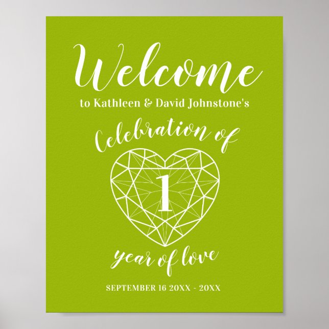 Welcome 1 year anniversary heart personalised poster (Front)