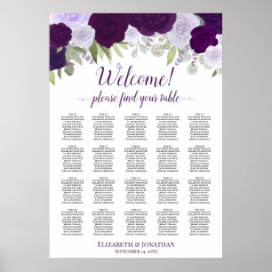 Welcome! 20 Table Purple Boho Floral Seating Chart