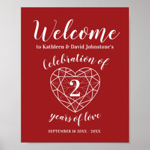 Welcome 2nd garnet anniversary heart personalised poster