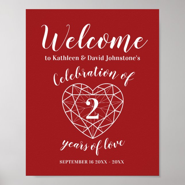Welcome 2nd garnet anniversary heart personalised poster (Front)