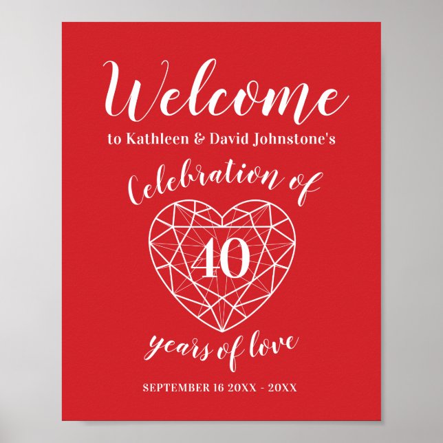 Welcome 40th ruby anniversary heart personalized poster (Front)