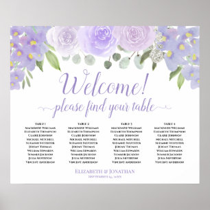 Welcome! 4 Table Pale Purple Roses Seating Chart