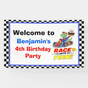 Welcome 4th Birthday Dinosaur Race Car Ready Set Banner