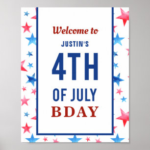 Welcome 4th of July Birthday Patriotic Red Blue Poster