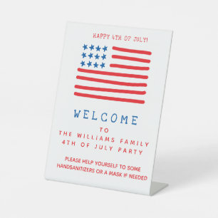 Welcome 4th of July Party - Covid Safety Pedestal Sign