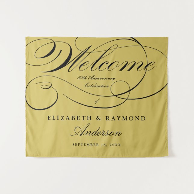 Welcome 50th Anniversary Elegant Silver Script Tapestry (Front (Horizontal))