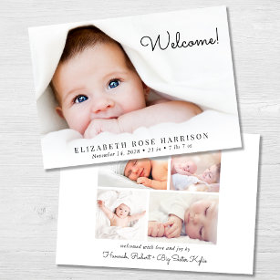 Welcome 5 Photo Collage Birth Announcement