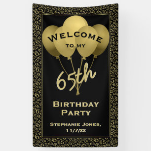 Welcome 65th Birthday Number Patten Gold and Black Banner