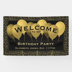 Welcome 65th Birthday Number Pattern Black/Gold Banner