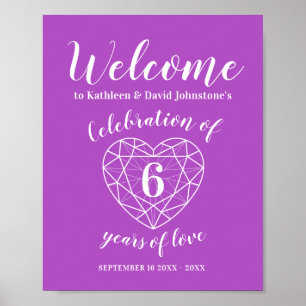 Welcome 6th anniversary heart personalised purple poster
