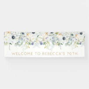 Welcome 70th Birthday Party Name Floral Leaves Banner