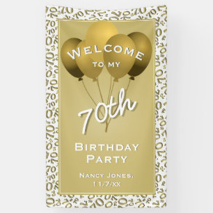 Welcome 70th Party Gold/White Number Pattern Banner